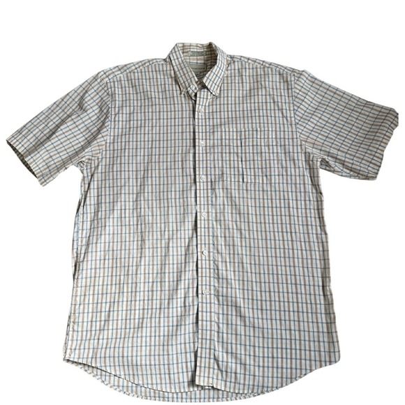 Cutter & Buck Short Sleeve Button Up Men's Large brown/blue Casual - Picture 1 of 4